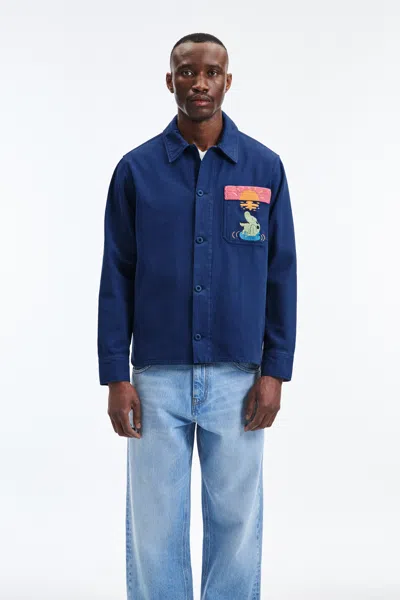 A Days March Owe Embroidered Frog Overshirt In Blue