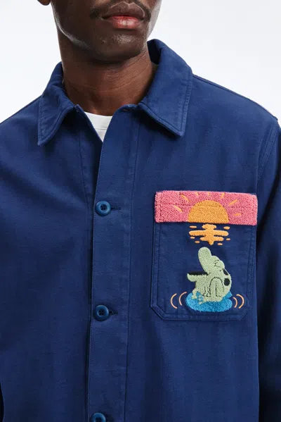 A Days March Owe Embroidered Frog Overshirt In Blue