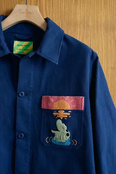 A Days March Owe Embroidered Frog Overshirt In Blue