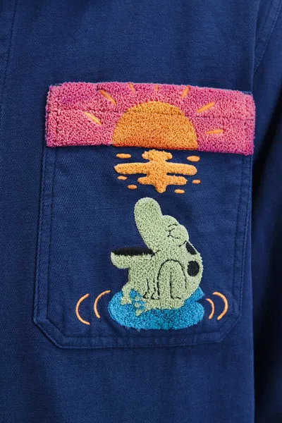 A Days March Owe Embroidered Frog Overshirt In Blue