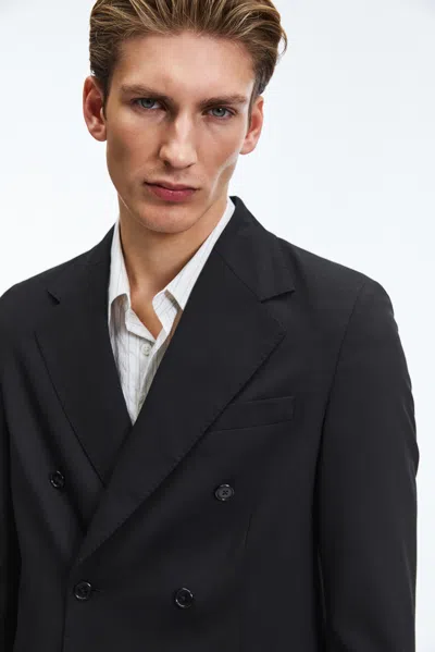 A Days March Welland Double Breasted Wool Blend Blazer In Black