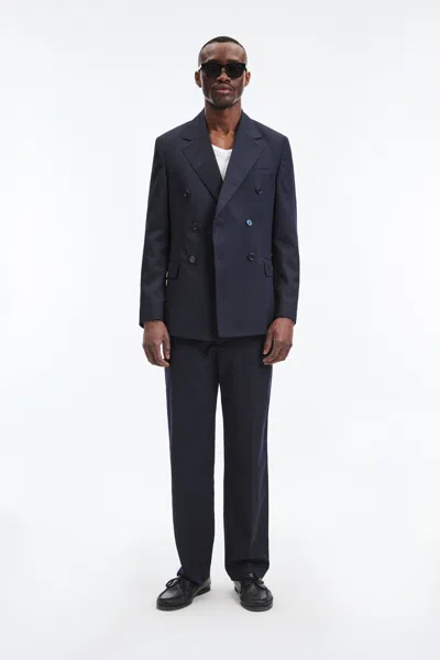 A Days March Welland Double Breasted Fine Wool Blazer In Blue
