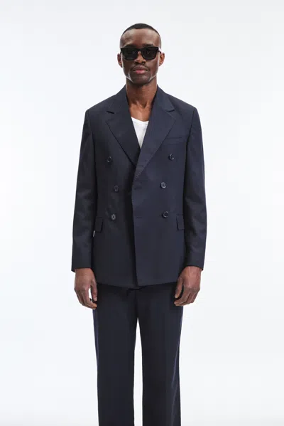 A Days March Welland Double Breasted Fine Wool Blazer In Blue