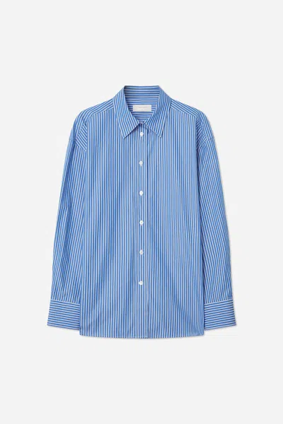 A Days March Savona Striped Poplin Shirt In Blue