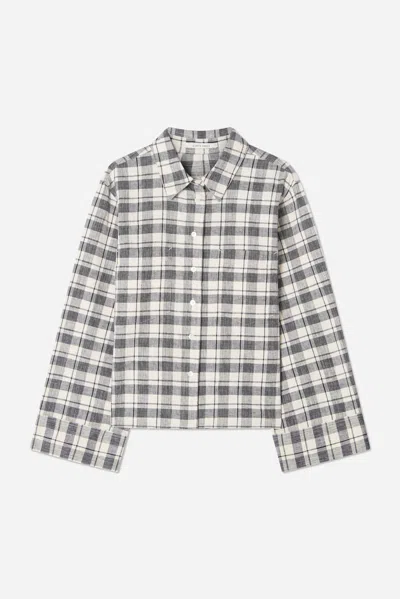 A Days March Elena Checked Wide Sleeve Linen Shirt In Gray