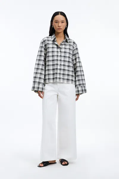 A Days March Elena Checked Wide Sleeve Linen Shirt In Gray