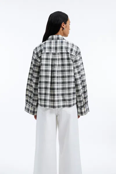 A Days March Elena Checked Wide Sleeve Linen Shirt In Gray