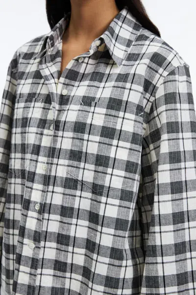 A Days March Elena Checked Wide Sleeve Linen Shirt In Gray