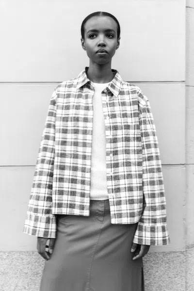 A Days March Elena Checked Wide Sleeve Linen Shirt In Gray