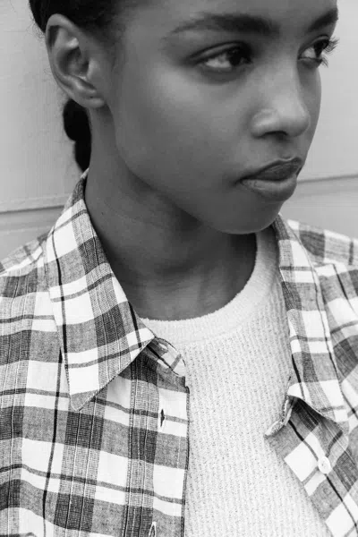 A Days March Elena Checked Wide Sleeve Linen Shirt In Gray