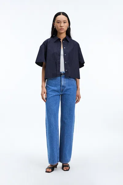 A Days March Mia Short Sleeve Striped Poplin Shirt In Blue