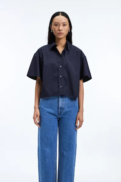 A Days March Mia Short Sleeve Striped Poplin Shirt In Blue
