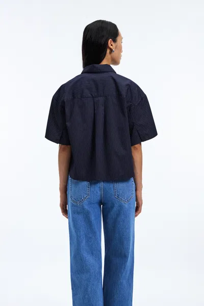 A Days March Mia Short Sleeve Striped Poplin Shirt In Blue