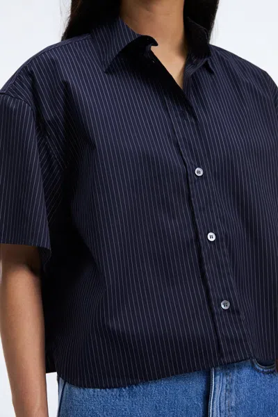 A Days March Mia Short Sleeve Striped Poplin Shirt In Blue