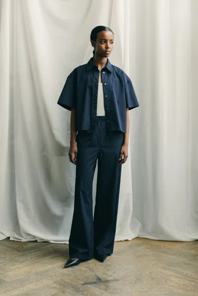 A Days March Mia Short Sleeve Striped Poplin Shirt In Blue