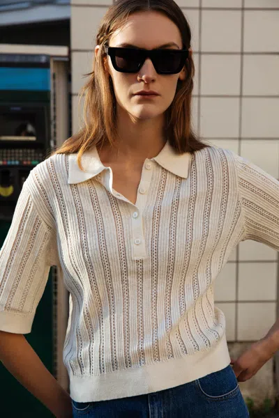 A Days March Hazel Knitted Pointelle Polo Shirt In Neutral