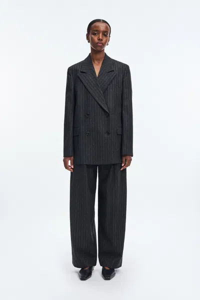 A Days March Inu Double Breasted Pinstripe Wool Blazer In Black