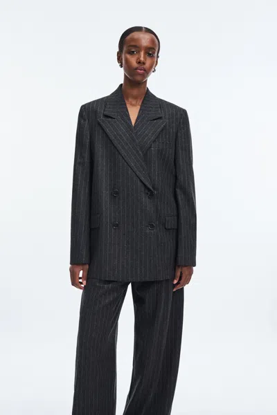 A Days March Inu Double Breasted Pinstripe Wool Blazer In Black