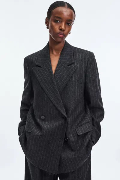 A Days March Inu Double Breasted Pinstripe Wool Blazer In Black
