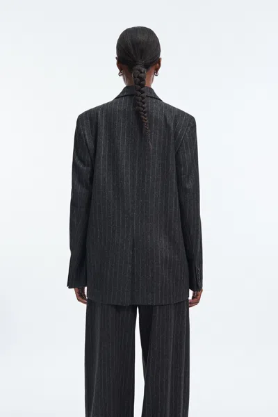 A Days March Inu Double Breasted Pinstripe Wool Blazer In Black