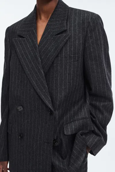 A Days March Inu Double Breasted Pinstripe Wool Blazer In Black