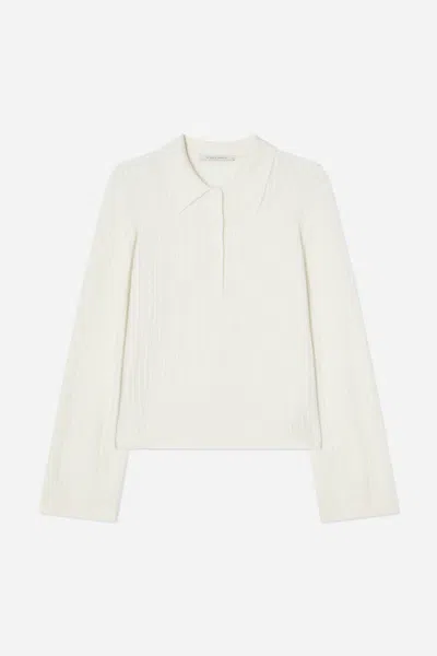 A Days March Clarice Cable Merino Polo Sweater In White