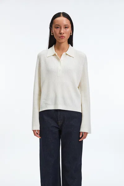 A Days March Clarice Cable Merino Polo Sweater In White