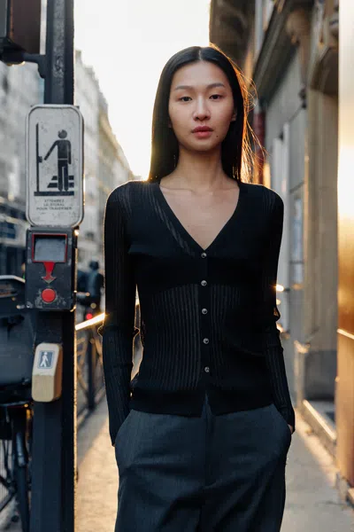 A Days March Kate Sheer Ribbed Cardigan In Black
