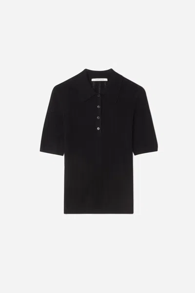 A Days March Dip Pointelle Short Sleeve Merino Polo In Black