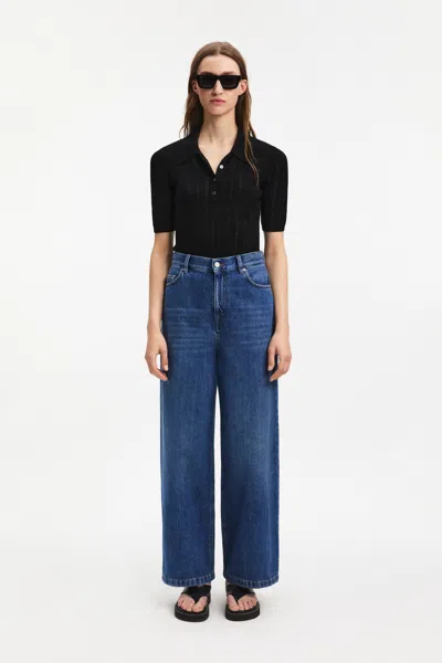 A Days March Dip Pointelle Short Sleeve Merino Polo In Black