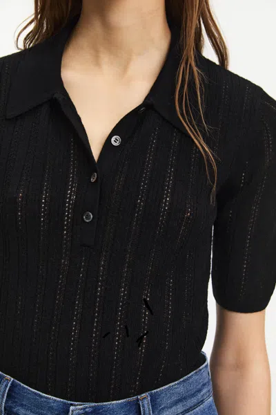 A Days March Dip Pointelle Short Sleeve Merino Polo In Black