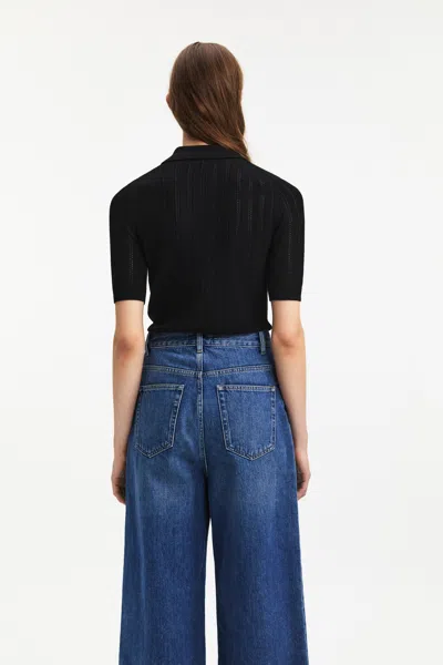 A Days March Dip Pointelle Short Sleeve Merino Polo In Black