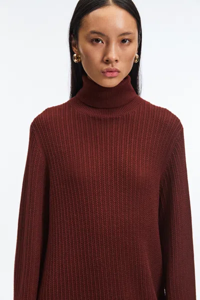 A Days March Detroit Cable Merino Rollerneck Dress In Burgundy