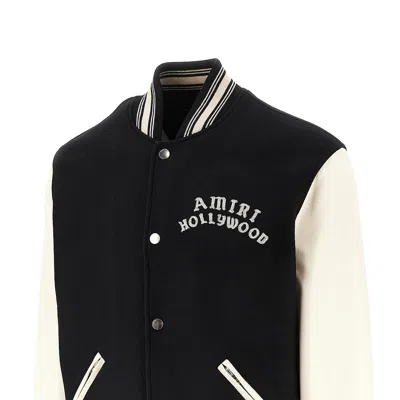 Amiri Tailored Black Wool Blend Varsity Jacket With Embroidered Details
