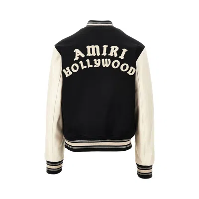 Amiri Tailored Black Wool Blend Varsity Jacket With Embroidered Details