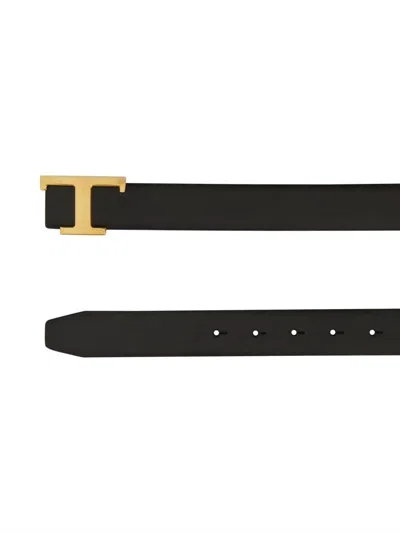 Tod's T-timeless Logo Plaque Reversible Belt In Black