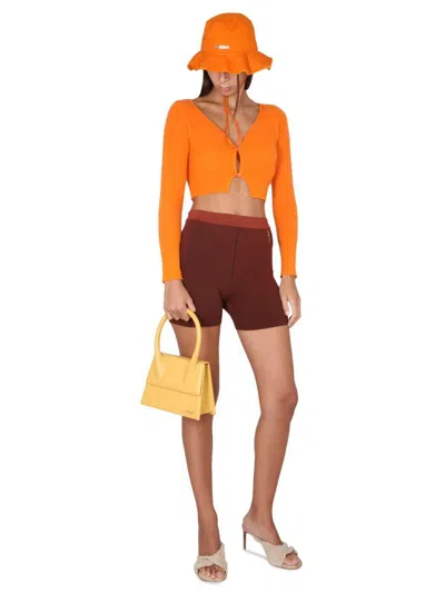 Jacquemus V-neck Cropped Knitwear Button Detail In Orange