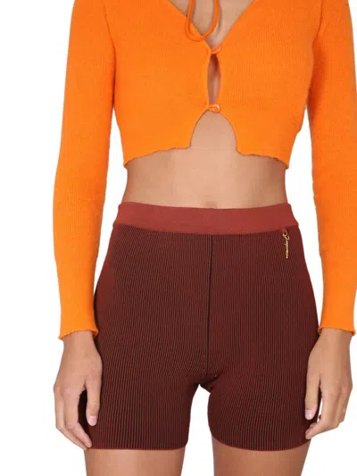 Jacquemus V-neck Cropped Knitwear Button Detail In Orange