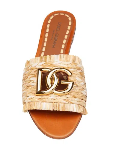 Dolce & Gabbana Raffia Braid Slipper With Fringes In Neutral