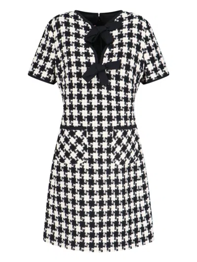 Valentino Embroidered Damier Light Tweed Short Dress In Black