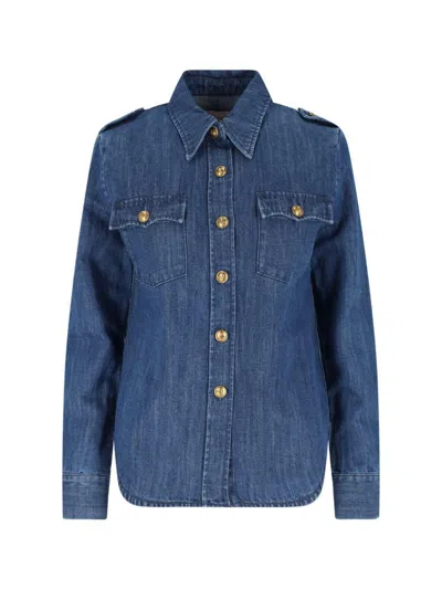 Valentino Casual Shirt With Chest Pockets And Epaulettes In Blue
