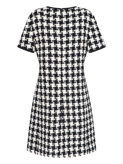 Valentino Embroidered Damier Light Tweed Short Dress In Black