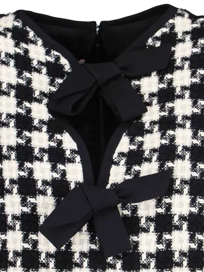 Valentino Embroidered Damier Light Tweed Short Dress In Black
