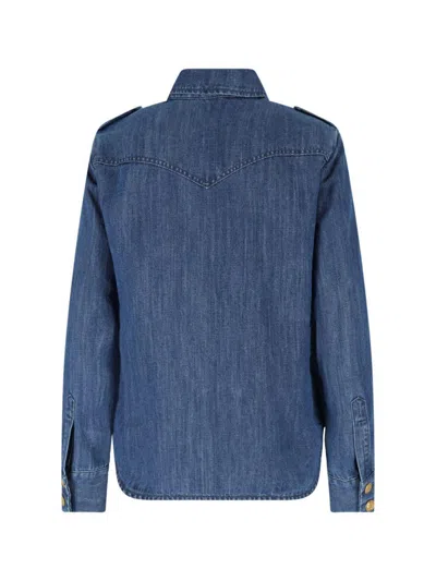 Valentino Casual Shirt With Chest Pockets And Epaulettes In Blue