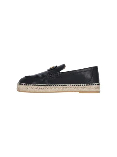Valentino Garavani Palm Avenue Leather Espadrille Loafers In Black