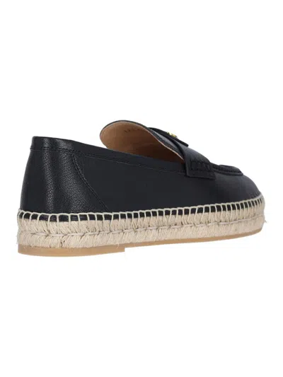 Valentino Garavani Palm Avenue Leather Espadrille Loafers In Black