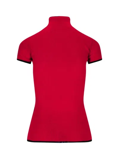 Valentino Sleeves Detail Mandarin Collar Ribbed Texture In Red