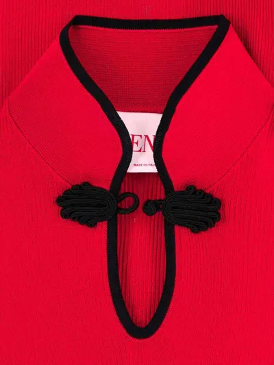 Valentino Sleeves Detail Mandarin Collar Ribbed Texture In Red