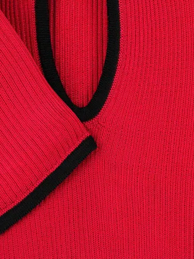Valentino Sleeves Detail Mandarin Collar Ribbed Texture In Red