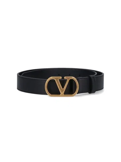 Valentino Adjustable Length Gold-tone Buckle Belts In Black